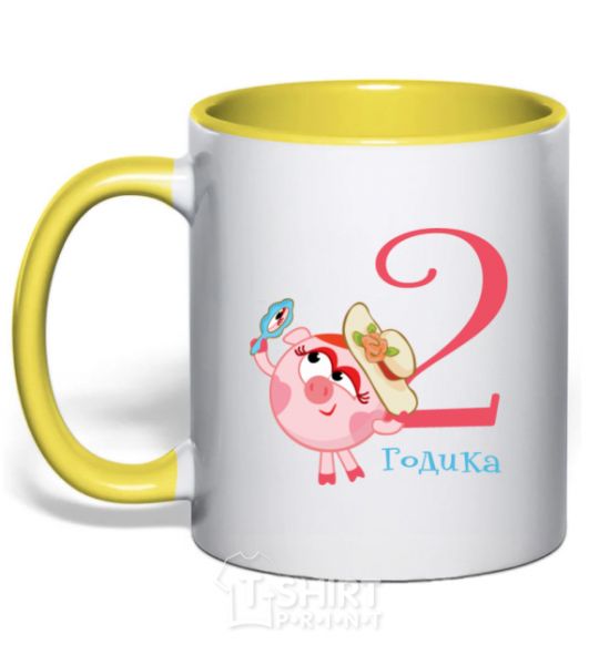 Mug with a colored handle Smeshariki 2 years old yellow фото