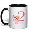 Mug with a colored handle Smeshariki 2 years old black фото