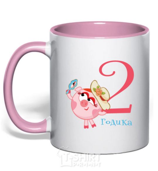 Mug with a colored handle Smeshariki 2 years old light-pink фото