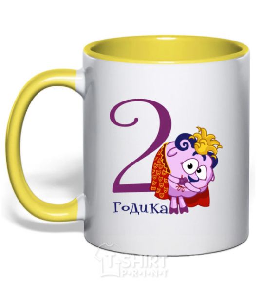 Mug with a colored handle Smeshariki 2 years old V.1 yellow фото