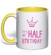 Mug with a colored handle It's my half birthday crown yellow фото