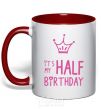Mug with a colored handle It's my half birthday crown red фото
