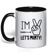 Mug with a colored handle I am two let's party black фото