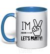 Mug with a colored handle I am two let's party royal-blue фото