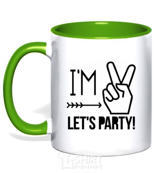 Mug with a colored handle I am two let's party kelly-green фото