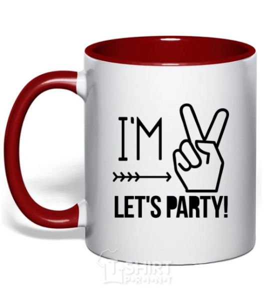 Mug with a colored handle I am two let's party red фото