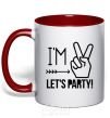 Mug with a colored handle I am two let's party red фото