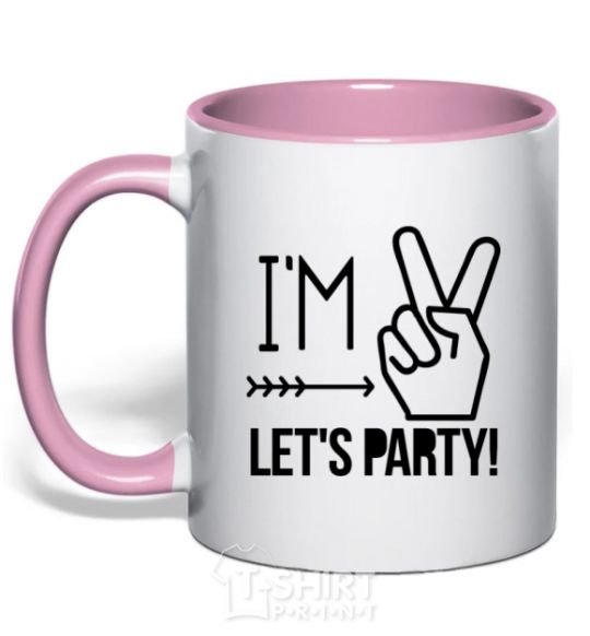 Mug with a colored handle I am two let's party light-pink фото