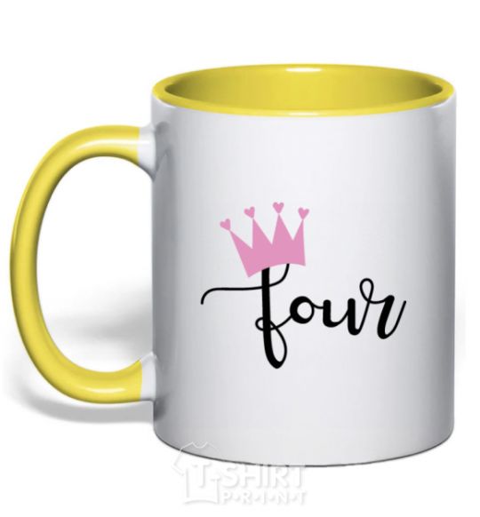 Mug with a colored handle Four crown yellow фото