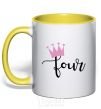 Mug with a colored handle Four crown yellow фото