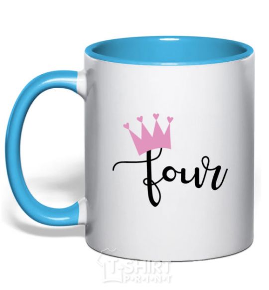 Mug with a colored handle Four crown sky-blue фото