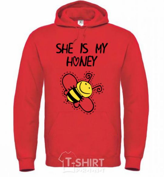 Men`s hoodie She is my honey bright-red фото