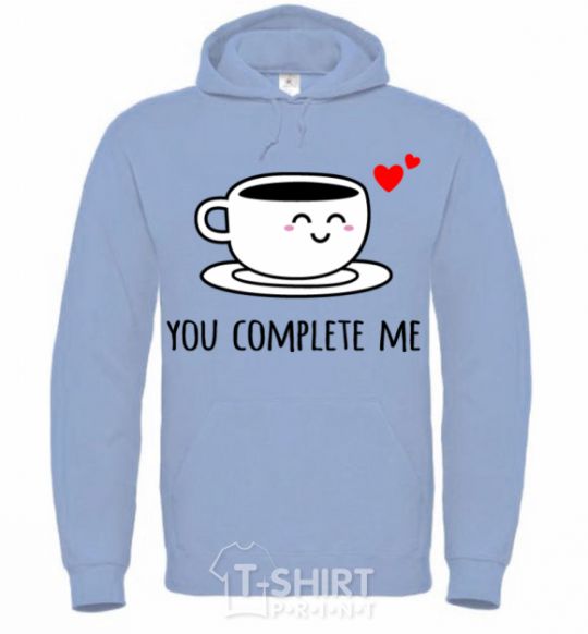 Men`s hoodie You complete me cup sky-blue фото