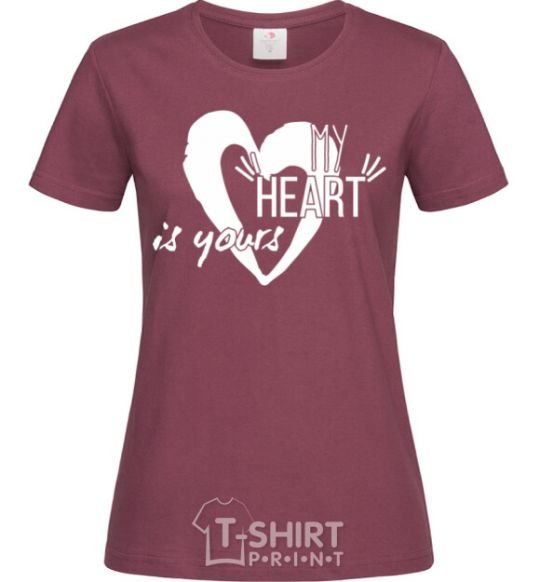 Women's T-shirt My heart is yours white burgundy фото