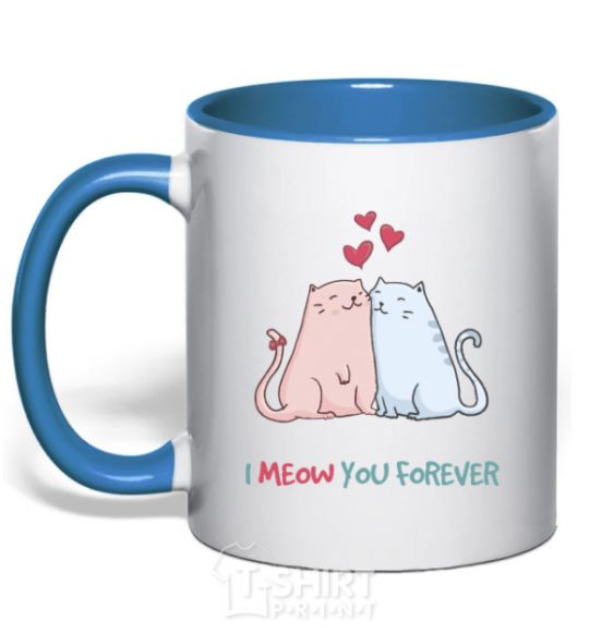 Mug with a colored handle I meow you forever royal-blue фото