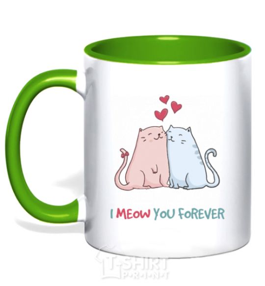 Mug with a colored handle I meow you forever kelly-green фото