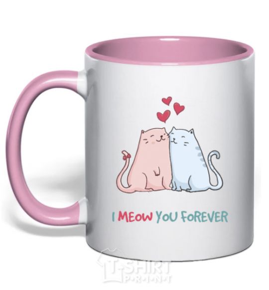 Чашка с цветной ручкой I meow you forever Нежно розовый фото