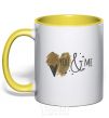 Mug with a colored handle You and me yellow фото