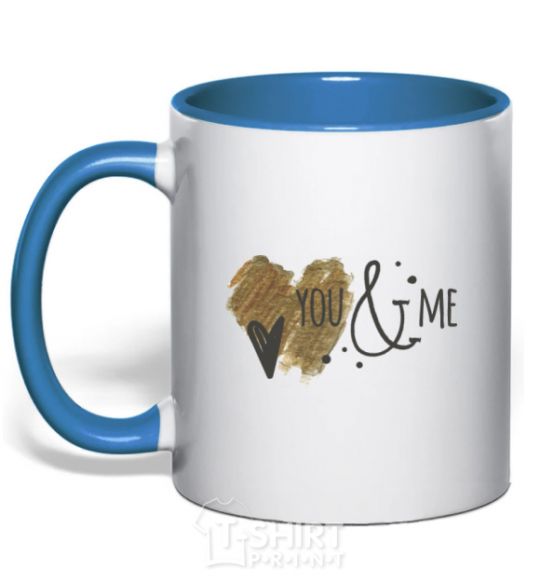 Mug with a colored handle You and me royal-blue фото