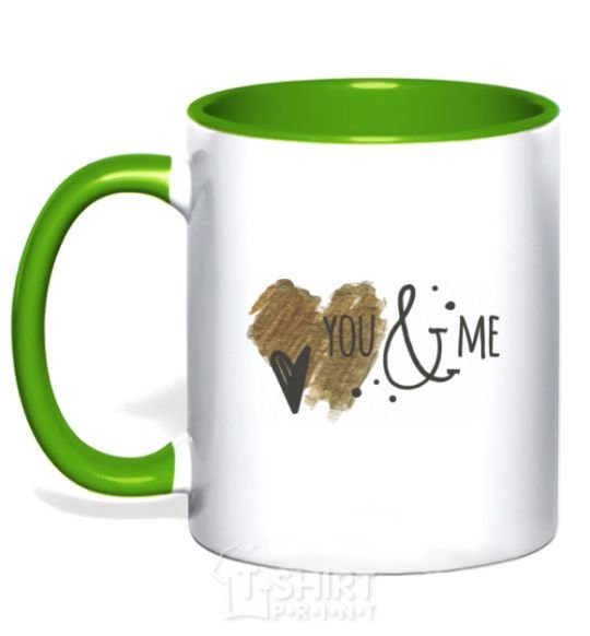 Mug with a colored handle You and me kelly-green фото