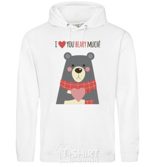 Men`s hoodie I love you beary much gray White фото