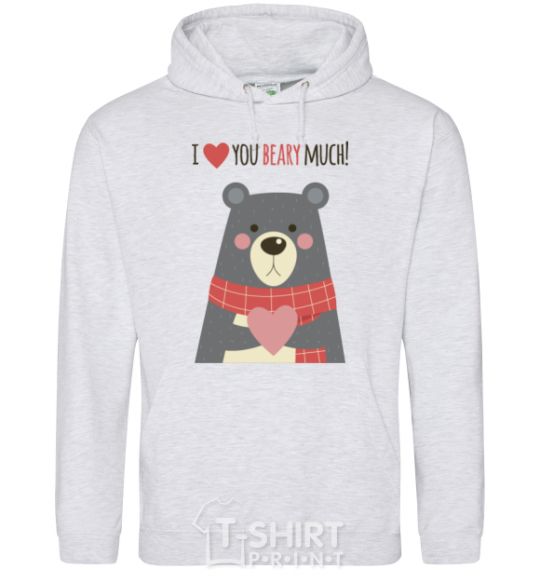 Men`s hoodie I love you beary much gray sport-grey фото
