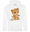 Men`s hoodie Teddy bear with flowers White фото