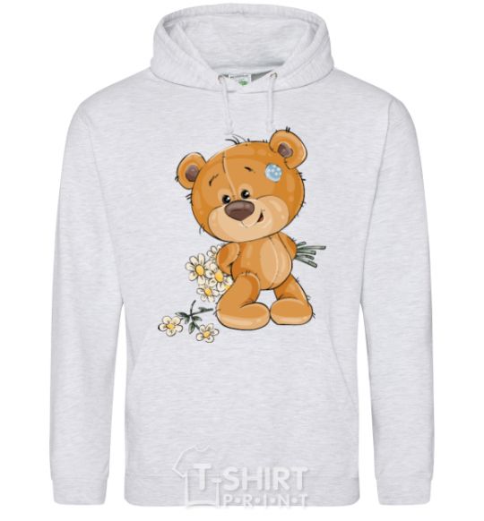 Men`s hoodie Teddy bear with flowers sport-grey фото