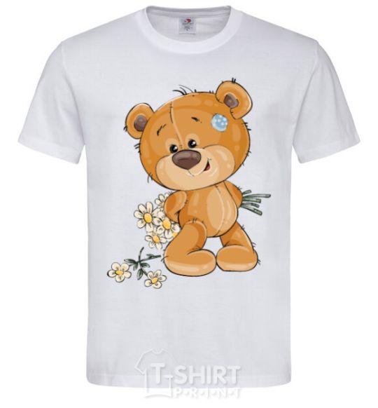 Men's T-Shirt Teddy bear with flowers White фото