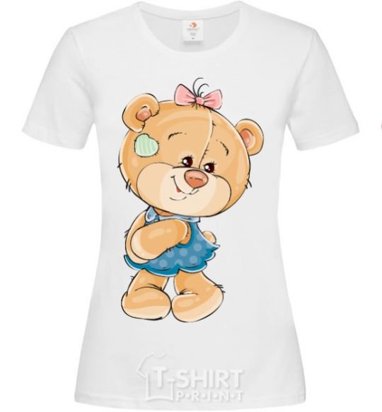 Women's T-shirt Teddy bear love flowers White фото