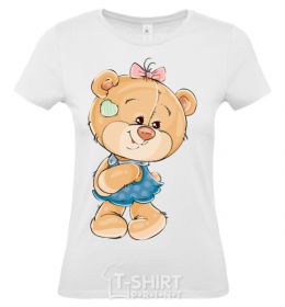 Women's T-shirt Teddy bear love flowers White фото
