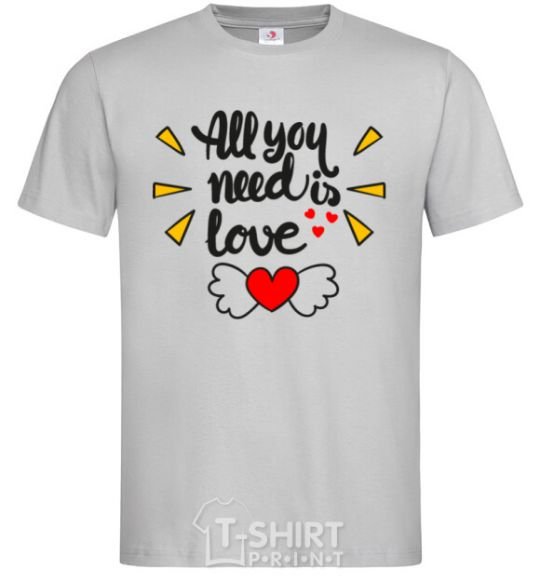 Men's T-Shirt All you need is love Heart with wings grey фото