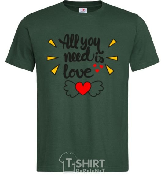 Men's T-Shirt All you need is love Heart with wings bottle-green фото