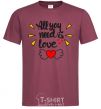 Men's T-Shirt All you need is love Heart with wings burgundy фото