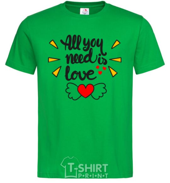 Men's T-Shirt All you need is love Heart with wings kelly-green фото