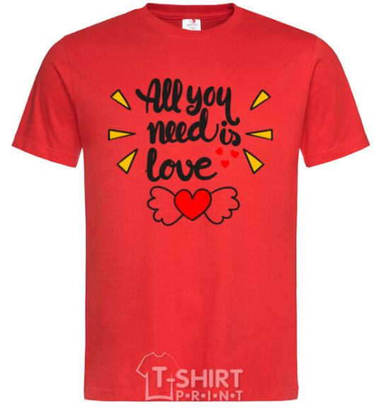 Men's T-Shirt All you need is love Heart with wings red фото