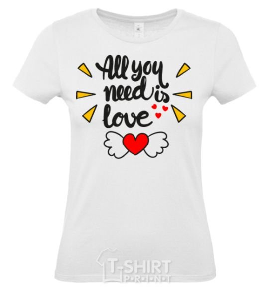 Women's T-shirt All you need is love Heart with wings White фото