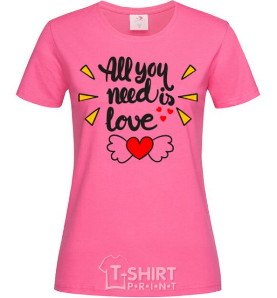 Women's T-shirt All you need is love Heart with wings heliconia фото