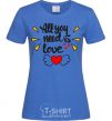 Women's T-shirt All you need is love Heart with wings royal-blue фото