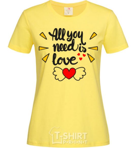 Women's T-shirt All you need is love Heart with wings cornsilk фото