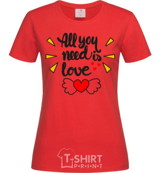 Women's T-shirt All you need is love Heart with wings red фото