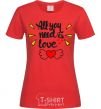 Women's T-shirt All you need is love Heart with wings red фото