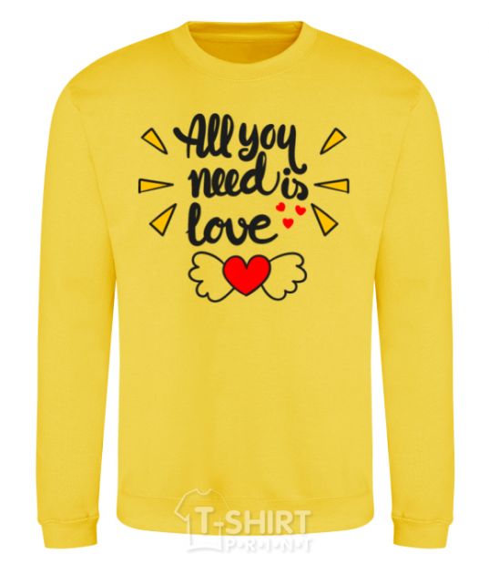 Sweatshirt All you need is love Heart with wings yellow фото