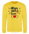 Sweatshirt All you need is love Heart with wings yellow фото