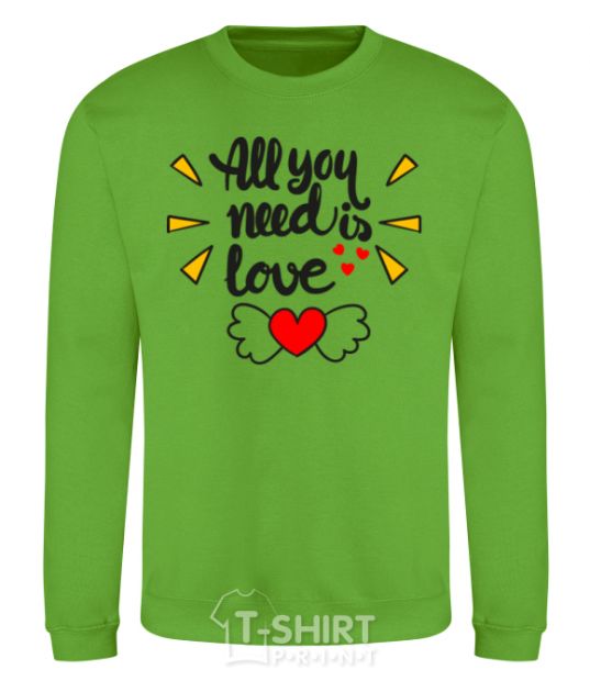 Sweatshirt All you need is love Heart with wings orchid-green фото