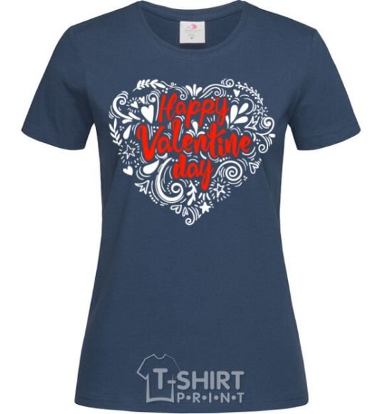 Women's T-shirt Happy Valentines day navy-blue фото