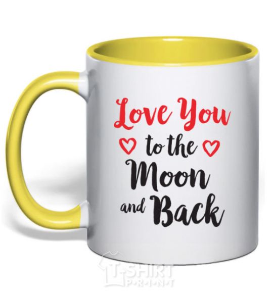 Mug with a colored handle Love you to the moon and back yellow фото