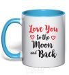 Mug with a colored handle Love you to the moon and back sky-blue фото