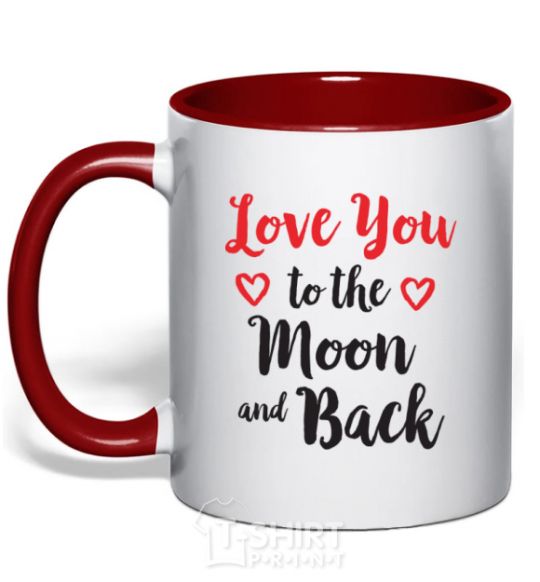 Mug with a colored handle Love you to the moon and back red фото