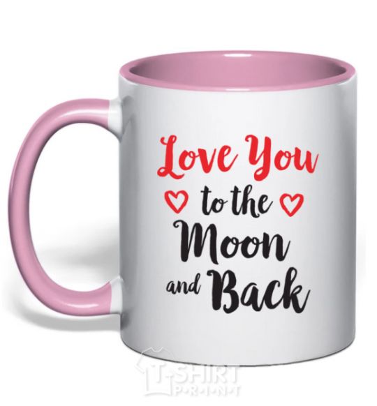 Чашка с цветной ручкой Love you to the moon and back Нежно розовый фото